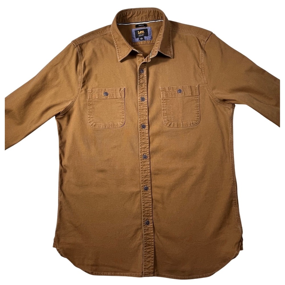 Lee‎ Stretch Canvas Work Shirt Brown Button Up Utility Men's Large Cotton